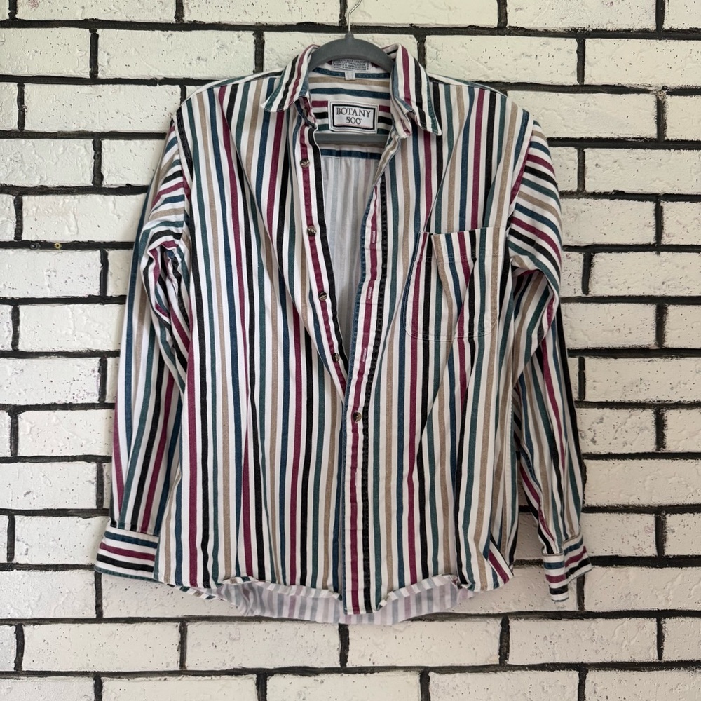 Botany 500 Men's Striped Casual Shirt - Red, Blue, White and Cream
